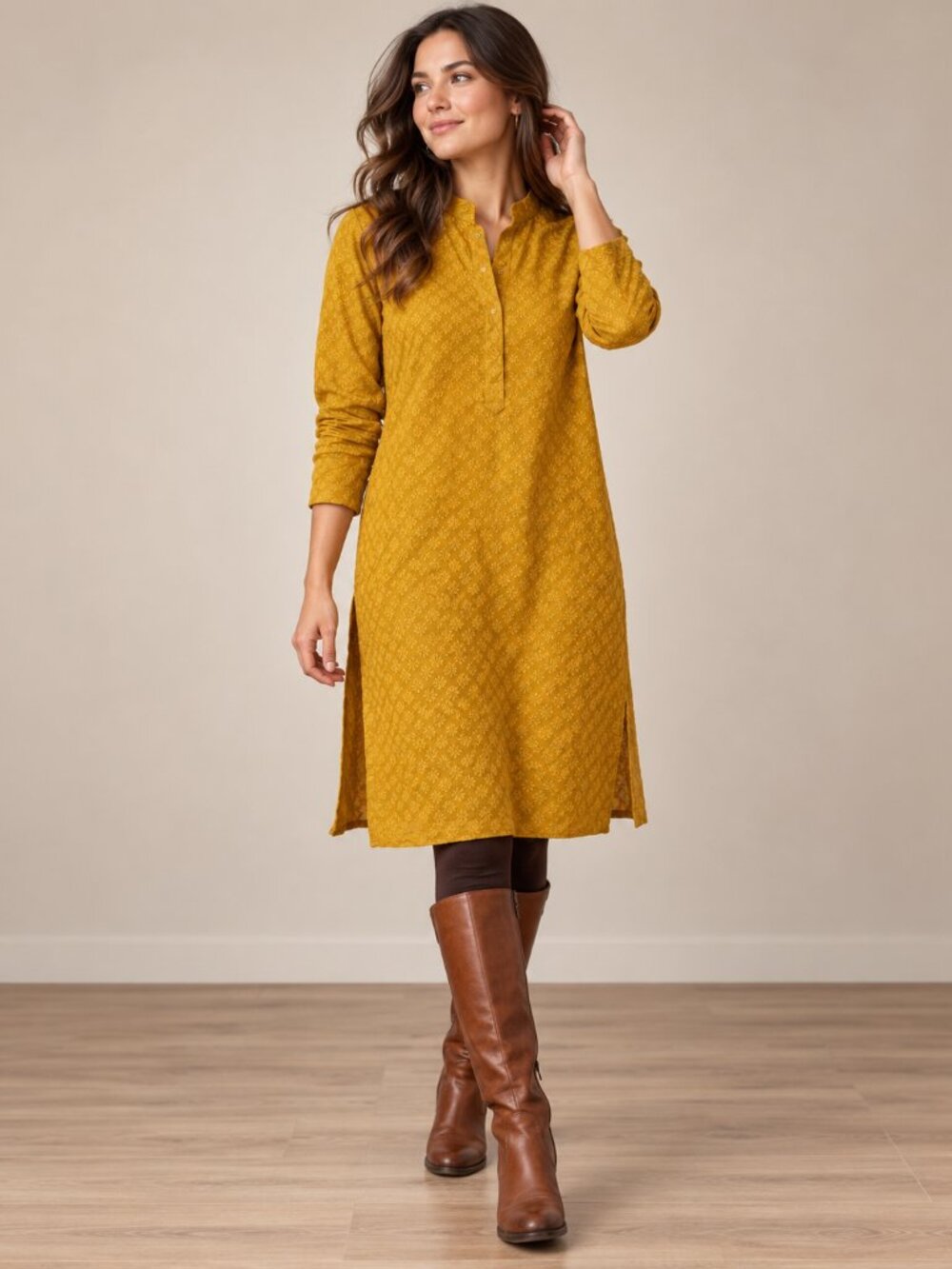 Manyavar Mustard Embroidered Kurta Tunic M 38 Boho Indian Ethnic Wear